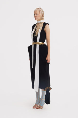 Sculptural Sleeveless V-Neck Midi Dress With Belt Black - Julia Allert