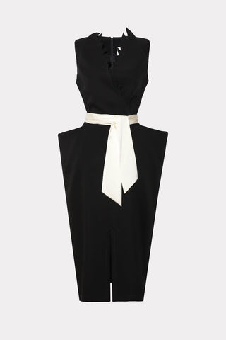 Sculptural Sleeveless V-Neck Midi Dress With Belt Black - Julia Allert