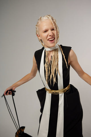 Sculptural Sleeveless V-Neck Midi Dress With Belt Black - Julia Allert