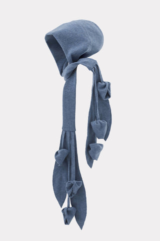 Self-Tie Double Knit Wool Hooded Scarf - Dusty Navy - Julia Allert