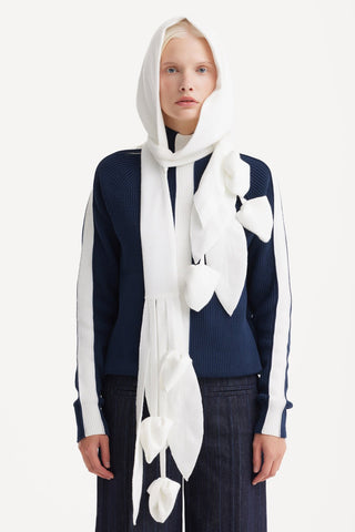 Self-Tie Double Knit Wool Hooded Scarf - Ivory - Julia Allert