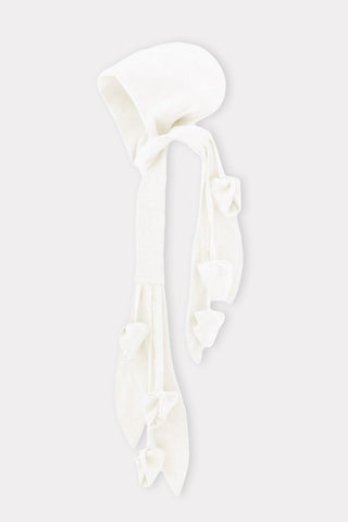 Self-Tie Double Knit Wool Hooded Scarf - Ivory - Julia Allert