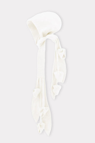 Self-Tie Double Knit Wool Hooded Scarf - Ivory