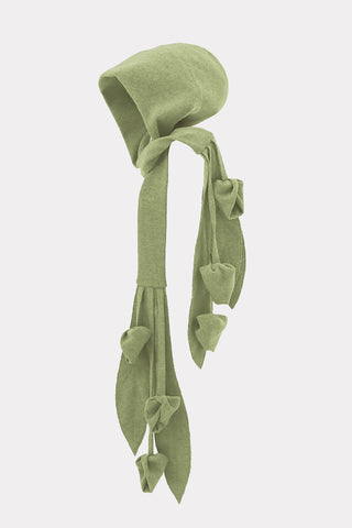 Self-Tie Double Knit Wool Hooded Scarf - Olive Green - Julia Allert