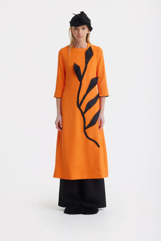 Art-Inspired Semi-Fitted Three-Quarter Sleeves Dress – Orange