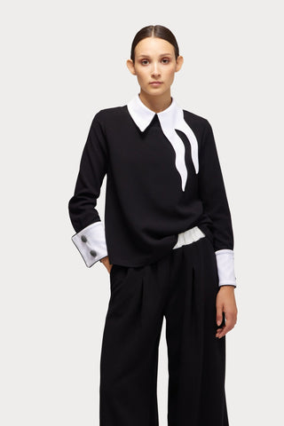 Semi-Formal Blouse With Contrasting Details Black - Julia Allert