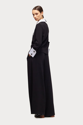 Wide-Leg Black Trousers With Contrasting Waistband White