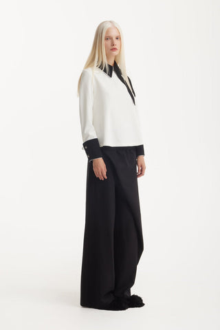 Semi-Formal Blouse With Contrasting Details Ecru - Julia Allert