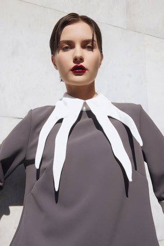 Semi-Formal Blouse With Double Contrasting Details Grey - Julia Allert