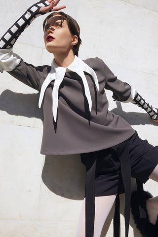 Semi-Formal Blouse With Double Contrasting Details Grey - Julia Allert