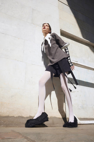 Semi-Formal Blouse With Double Contrasting Details Grey - Julia Allert