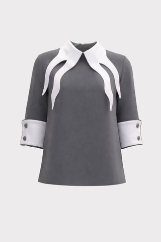 Semi-Formal Blouse With Double Contrasting Details Grey - Julia Allert