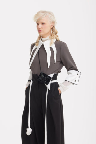Semi-Formal Blouse With Double Contrasting Details Grey - Julia Allert