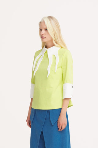 Semi-Formal Blouse With Double Contrasting Details Light Lime - Julia Allert