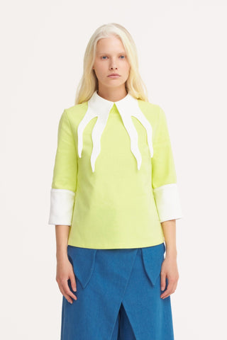Semi-Formal Blouse With Double Contrasting Details Light Lime - Julia Allert