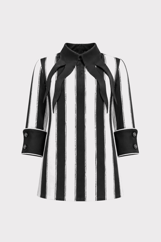 Semi-Formal Striped Blouse With Black Double Contrasting Details - Julia Allert
