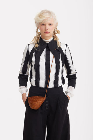 Semi-Formal Striped Blouse With Black Double Contrasting Details - Julia Allert
