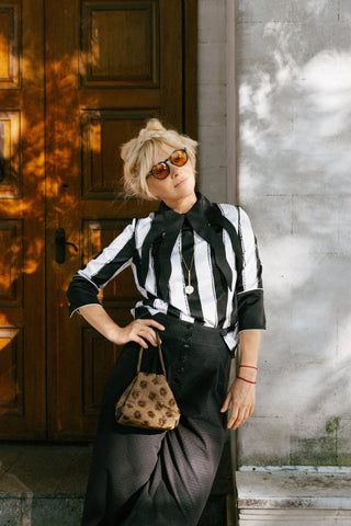 Semi-Formal Striped Blouse With Black Double Contrasting Details - Julia Allert