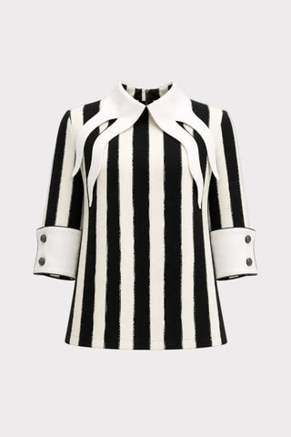 Semi-Formal Striped Blouse With Double Contrasting Details - Black Ivory - Capsule Edition - Julia Allert