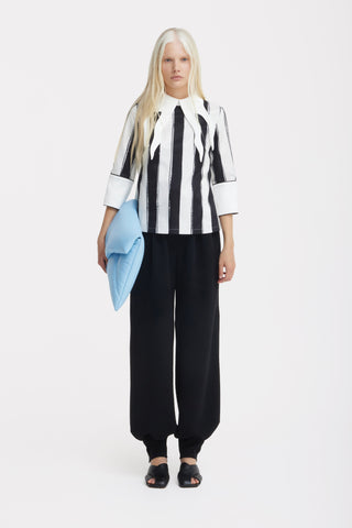 Semi-Formal Striped Blouse With Double Contrasting Details - Black Ivory - Capsule Edition - Julia Allert