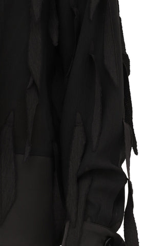 Semi-Sheer Evening Blouse - Textured Crepe Black - Julia Allert