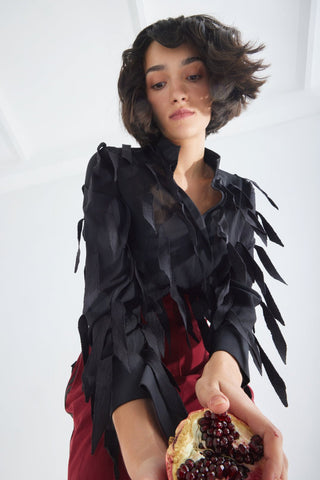 Semi-Sheer Evening Blouse - Textured Crepe Black - Julia Allert