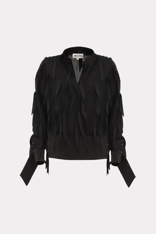 Semi-Sheer Evening Blouse - Textured Crepe Black - Julia Allert