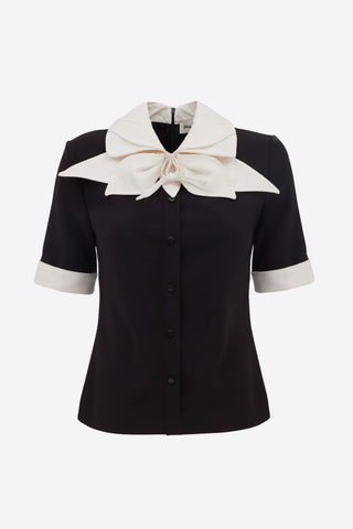 Short Sleeve Formal Bow Blouse - Black - Julia Allert