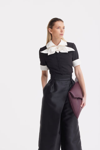 Short Sleeve Formal Bow Blouse - Black - Julia Allert