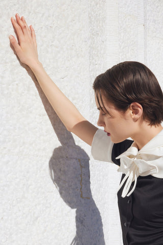 Short Sleeve Formal Bow Blouse - Black - Julia Allert