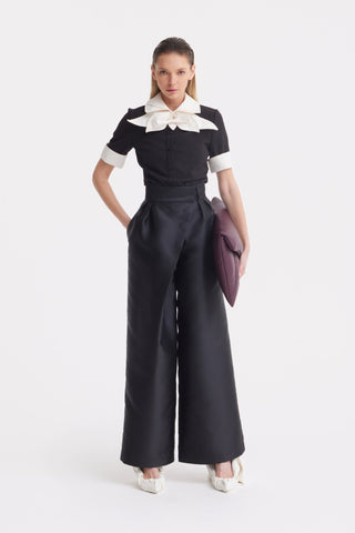 Short Sleeve Formal Bow Blouse - Black - Julia Allert