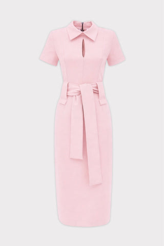 Short Sleeve Midi Dress With Belt - Blush Pink - Julia Allert