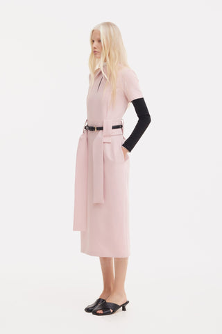 Short Sleeve Midi Dress With Belt - Blush Pink - Julia Allert