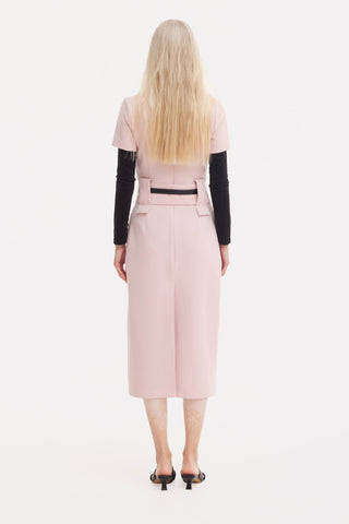 Short Sleeve Midi Dress With Belt - Blush Pink - Julia Allert