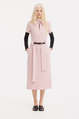 Short Sleeve Midi Dress With Belt - Blush Pink - Julia Allert