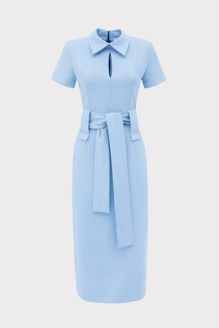 Short Sleeve Midi Dress With Belt - Light Blue - Julia Allert