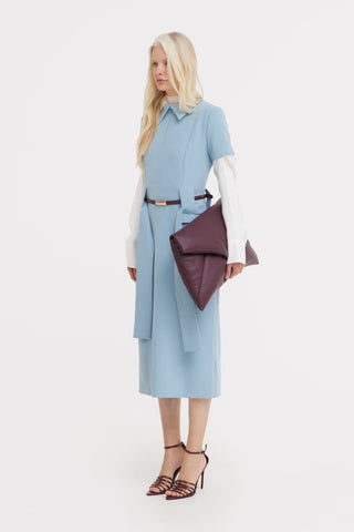 Short Sleeve Midi Dress With Belt - Light Blue - Julia Allert
