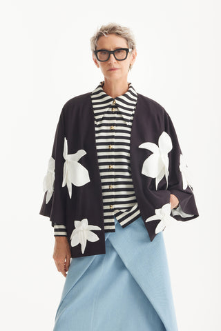 Silk-Lined Wrap Jacket With Dropped Sleeves Black