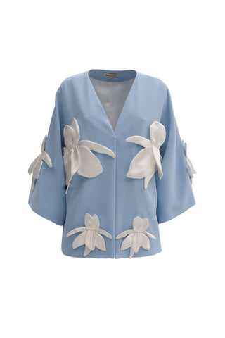 Silk-Lined Wrap Jacket With Dropped Sleeves Light Blue