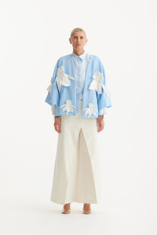 Romantic Silk Organza Blouse With Balloon Sleeves – Light Blue