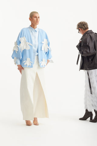 High-Waisted Cotton Wrap Trousers , Skirt Effect - Ivory