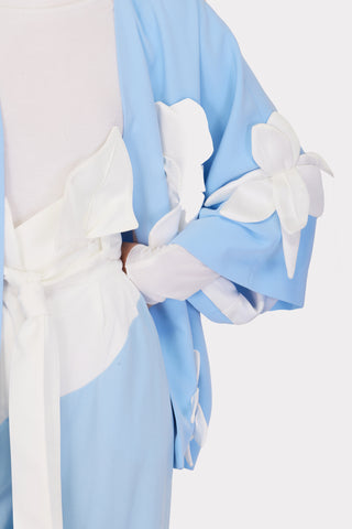 Silk-Lined Wrap Jacket With Dropped Sleeves Light Blue