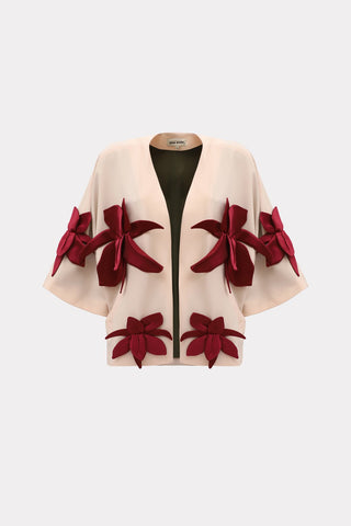 Silk-Lined Wrap Jacket With Dropped Sleeves Peach Nude - Julia Allert