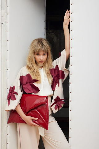 Silk-Lined Wrap Jacket With Dropped Sleeves Peach Nude - Julia Allert