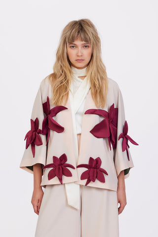 Silk-Lined Wrap Jacket With Dropped Sleeves Peach Nude - Julia Allert