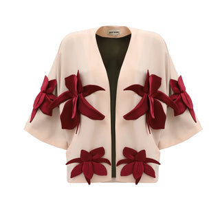 Silk-Lined Wrap Jacket With Dropped Sleeves Peach Nude - Julia Allert