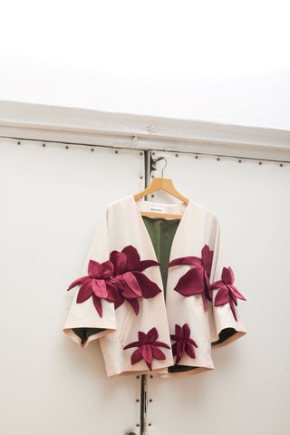Silk-Lined Wrap Jacket With Dropped Sleeves Peach Nude - Julia Allert