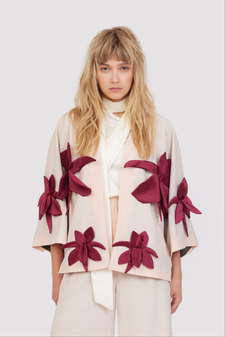 Silk-Lined Wrap Jacket With Dropped Sleeves Peach Nude