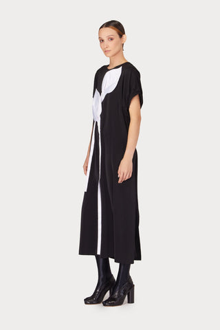 Silky Touch Midi Black Dress With Floral Detail - Julia Allert