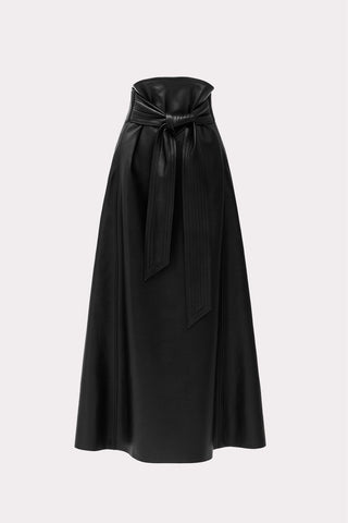 Faux Leather Long Skirt With Belt Black
